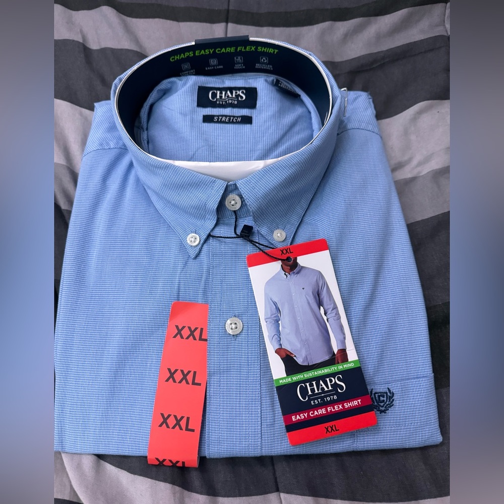 Chaps Plaid Easy Care Shirt Men's 2XL XXL Long Sleeve Button Down Blue. NWT!!!